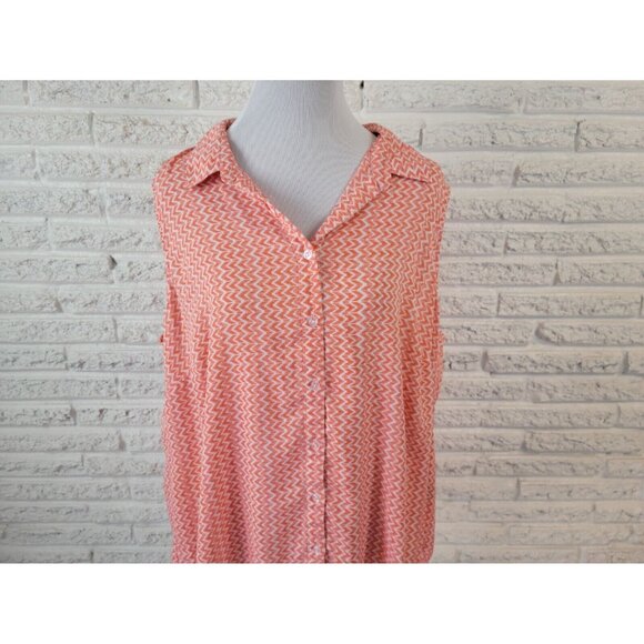 Zac Rachel Women Top 3X Sleeveless Orange Geometric Button Up Collar GEO296XE - Picture 2 of 8